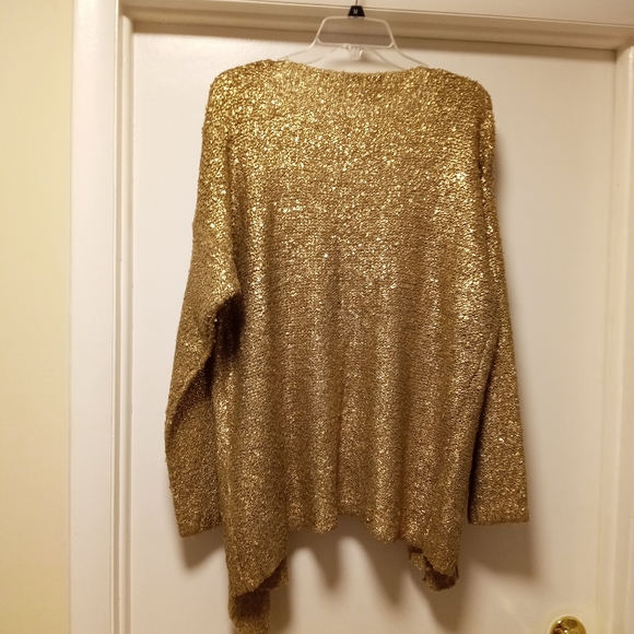 Alberto Makali gold metallic open sequin cardigan sweater size L - Picture 6 of 9